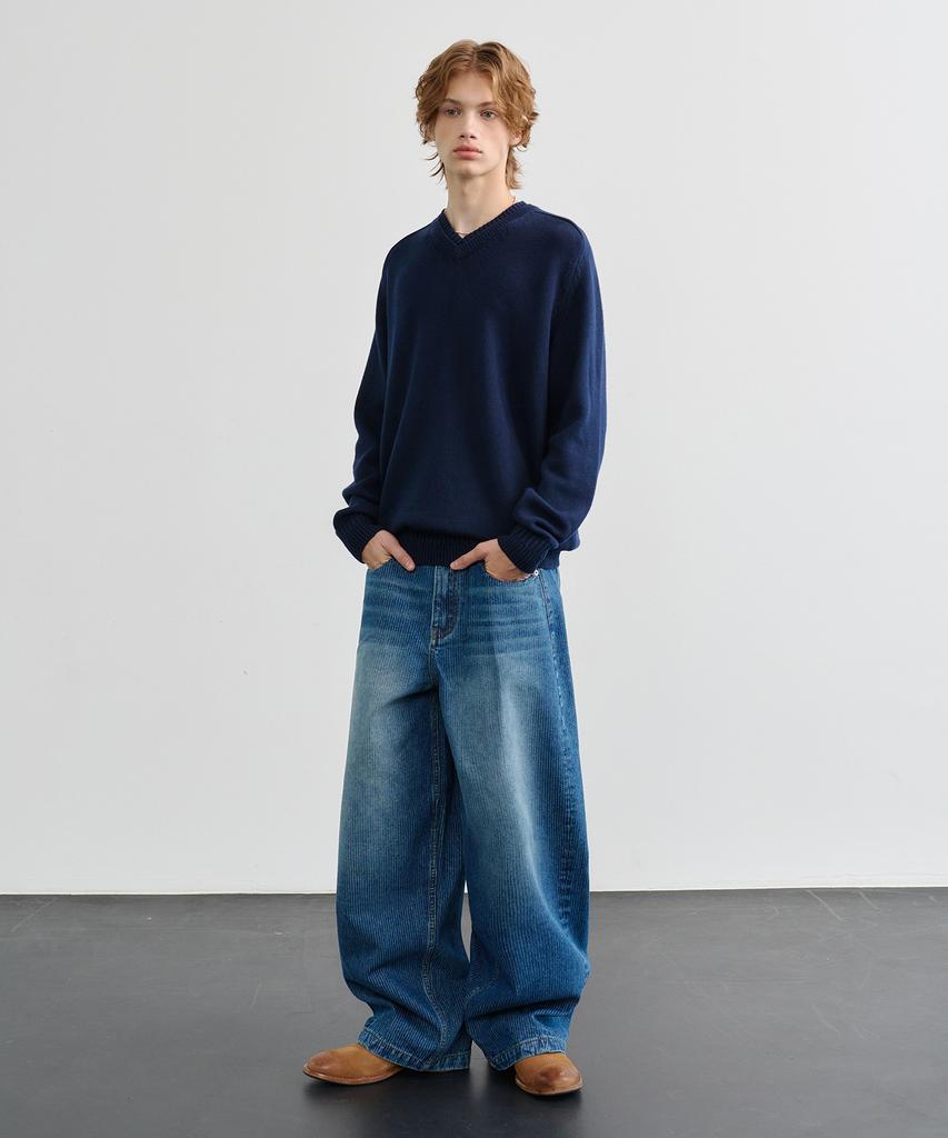 KNOUUN Layered V Neck Knit (Navy)