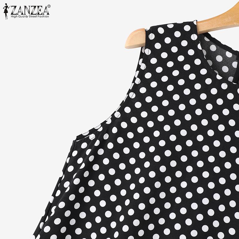 ZANZEA Женское повседневное платье без рукавов с круглым вырезом и принтом в горошек