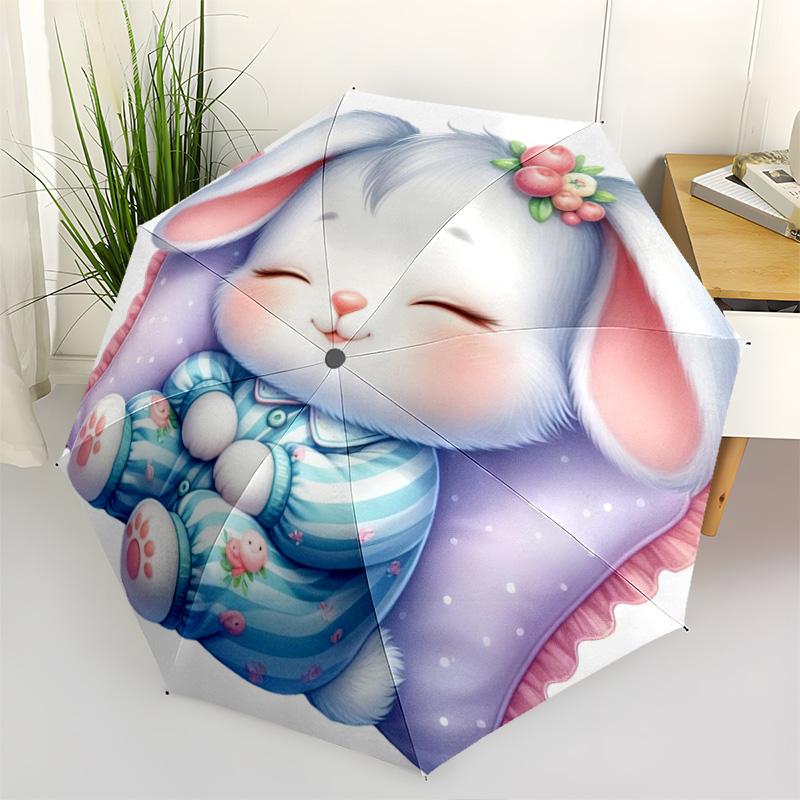 1pc Animals: rabbit, cat, deer Umbrella Portable Folding Umbrella Iron Frame Hole Bone Structure Outdoor Home Umbrella