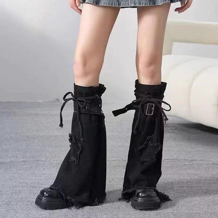 Скелетные сетчатые гетры до бедра: Носки с клёшем и сборками в стиле тёмной субкультуры