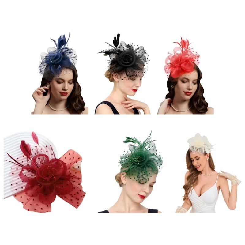 Шляпка-fascinator с перьями, топ-шляпа из тюля для девичника и тематических вечеринок, головной убор для коктейльной вечеринки, собрания, наряжания