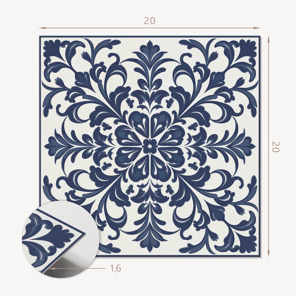 Set of PVC tiles with a pattern for the living room, self-adhesive, floral pattern with leaves, 20x20x20 cm