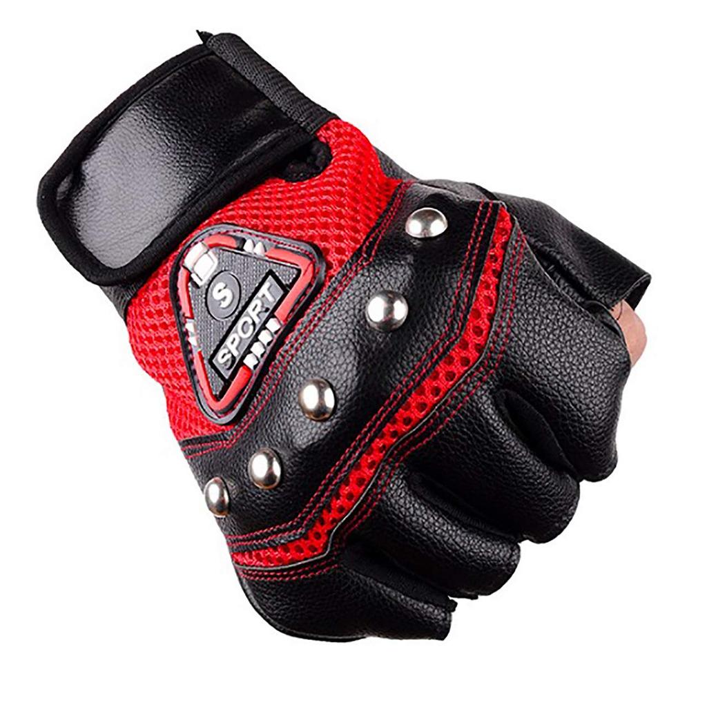 WHITE FANG NT100 Men's Fingerless Leather Cycling Gloves, Breathable Mesh, Road Bike MTB Riding Motorcycle Sports Gloves (Black)