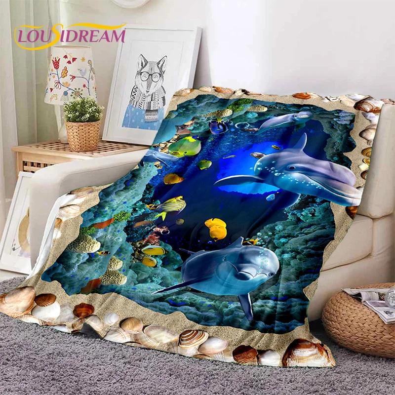 3D Illusion Underwater World Seabed Shark Dolphin Soft Flannel Blankets,Throw Blanket Comfortable Blanket for Beds Home Bedroom