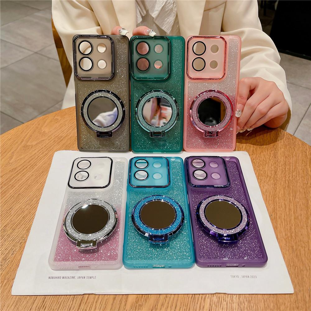 Зеркальный блестящий чехол с магнитным кронштейном для Xiaomi Redmi Note 13 Pro Plus Note13 4G 12S 12pro 5G Защитная пленка для объектива Силиконовая подставка-держатель