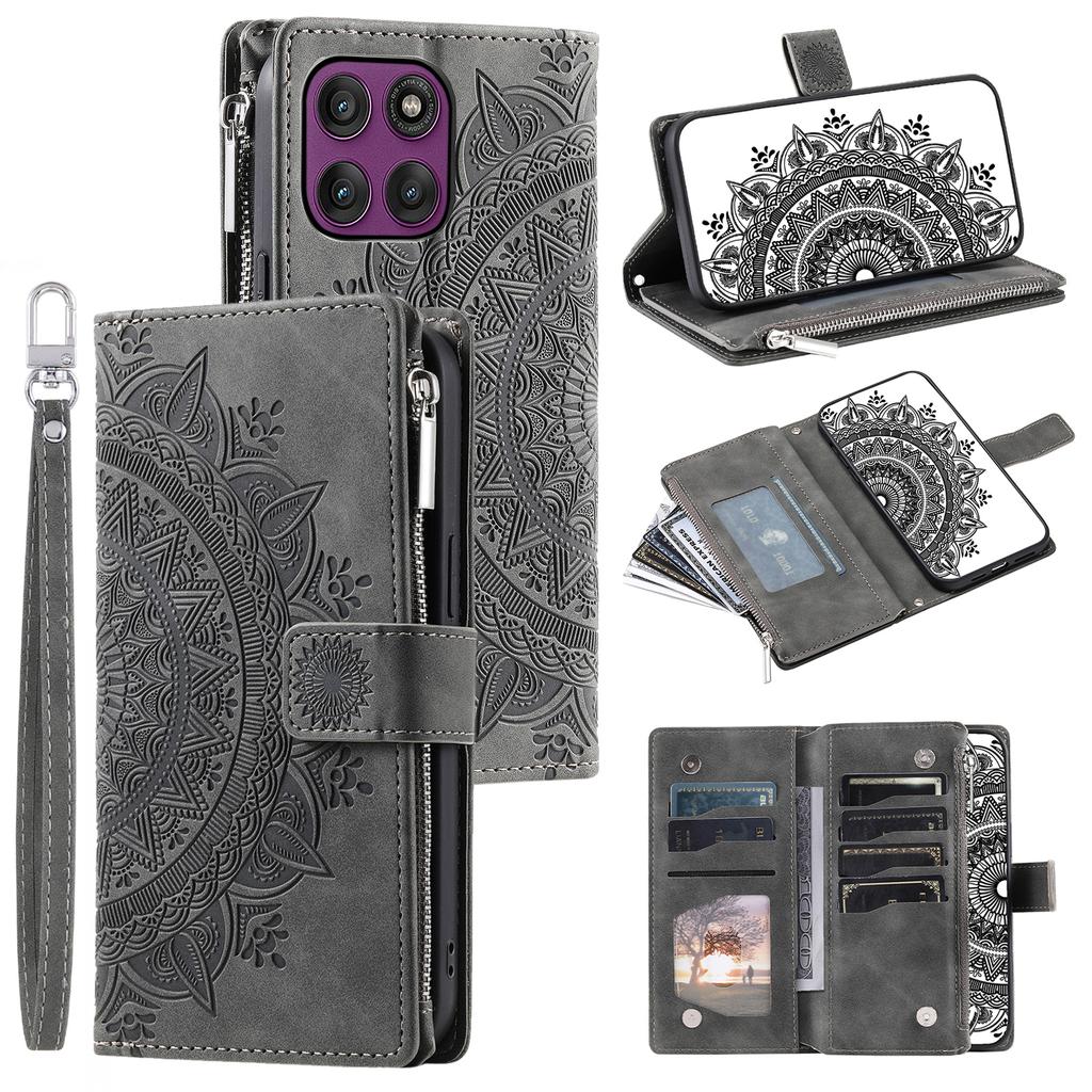 For Motorola Moto G56 5G Wallet Case Mandala Flower Pattern PU Leather Phone Cover with Wrist Strap