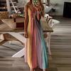 Женские бретельки-спагетти длинные платья с градиентом летнее повседневное струящееся макси-платье с V-образным вырезом свободный пляжный сарафан