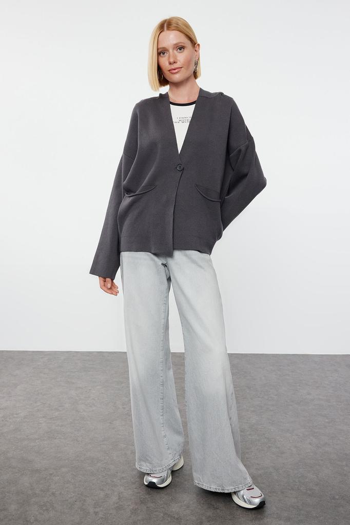 Women's Fashion Stylish Cardigan Anthracite Premium Yarn Special Yarn Knitwear Cardigan