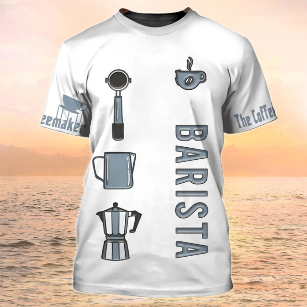 Летняя мужская новая футболка с принтом бариста 3D, модная повседневная униформа с круглым вырезом и коротким рукавом, свободный спортивный топ больших размеров