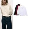 Spring New Women's Clothing Gold Decorated Row Button Silk Satin Textured Shirt 2138896 2138748 9699255
