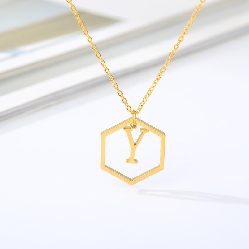 Simple and Stylish English Alphabet Small Fresh K Gold Titanium Steel Necklace Women's Accessories Geometric Collarbone Chain