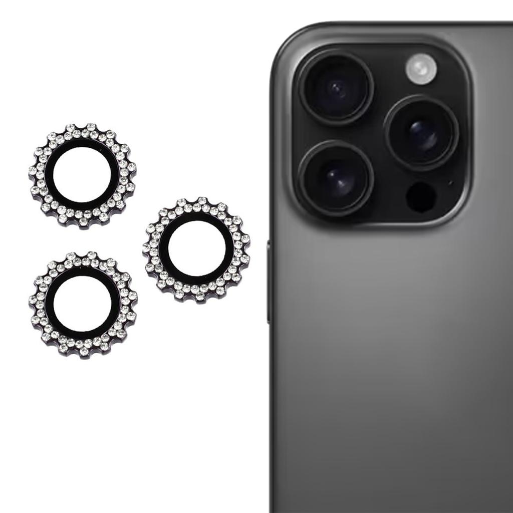 1Set For iPhone 16 Pro/16 Pro Max Camera Lens Protector Gear Shape Rhinestone Decor Tempered Glass Lens Film