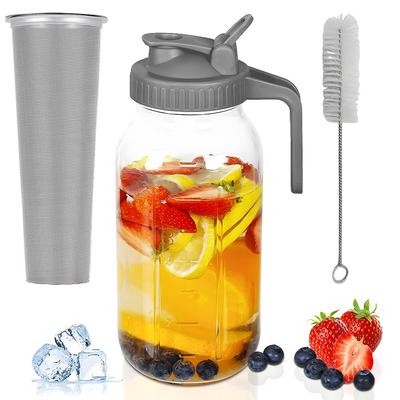 Стеклянный кувшин Mason Jar с крышкой на 2 литра (64 унции / 2 л) Герметичный кувшин для воды с широким горлышком и фильтром