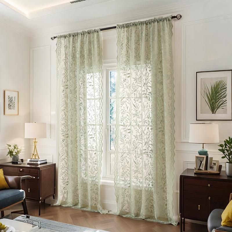 American Cream Wind Matcha Color Window Screen Translucent Opaque Finished Screen Curtain Small Fresh Balcony Living Room Bedroom Curtain