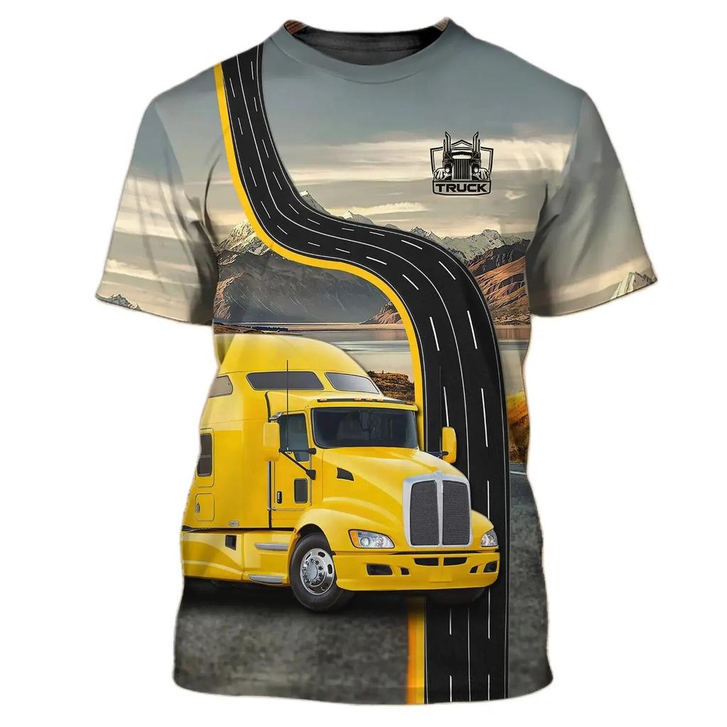 Fashion 3D Truck Print T Shirt For Men Summer Street Trend Oversized Short Sleeve Tops Outdoor Sports Clothing Casual O-neck Tee