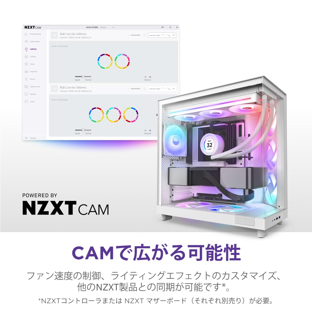 NZXT F360 RGB Core White 360mm Single Frame RGB Fan FN2267 3-Fan RF-U36HF-W1