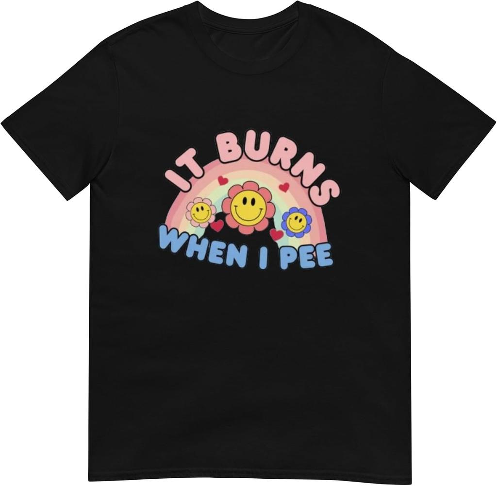Retro smiley flower rainbow It Burns When I Pee T-shirt