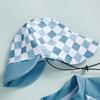 Boys Girls Short Sleeve Swimwear Casual Plaid Print Zipper Rash Guard Swimsuit and Hat Beachwear Bathing Suit