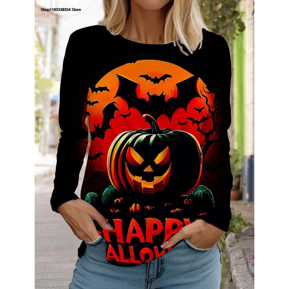 Halloween Women's long sleeved T-shirt Pumpkin 3D Printed Autumn Long