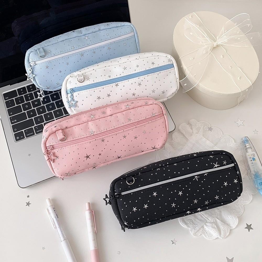 Dots Printed Star Pencil Case Large Capacity Dots Makeup Bag Trendy Pencil Storage Bag Kids Gift