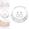 Fashion Solid Color Hollow Design Women Metal Necklace Collar Round Earring Set For Travel And Employee Gifts