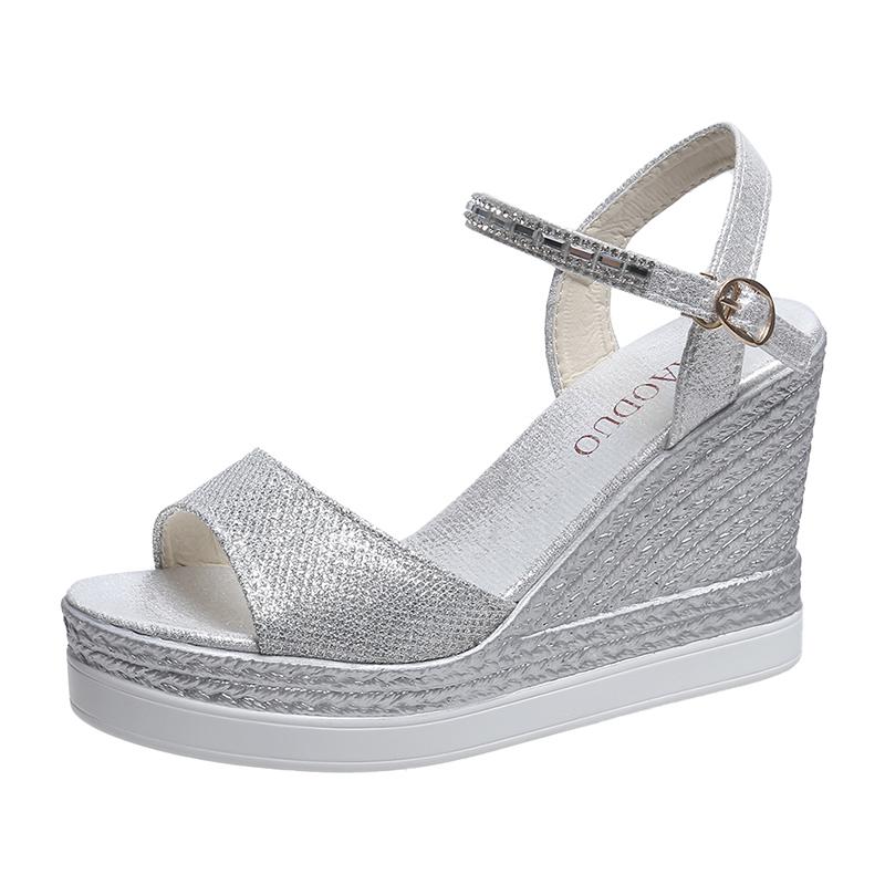 Роскошные женские босоножки на танкетке, летние босоножки на платформе с открытым носком, толстая подошва, туфли на высоком каблуке для женщин