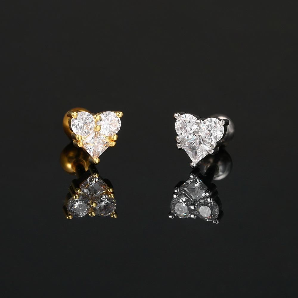 Fashion High Quality Helix Piercing Lips Loving Heart Earrings Women Trend Sliver Gold Color Zircon Tragus Bone Stud Ear Ring