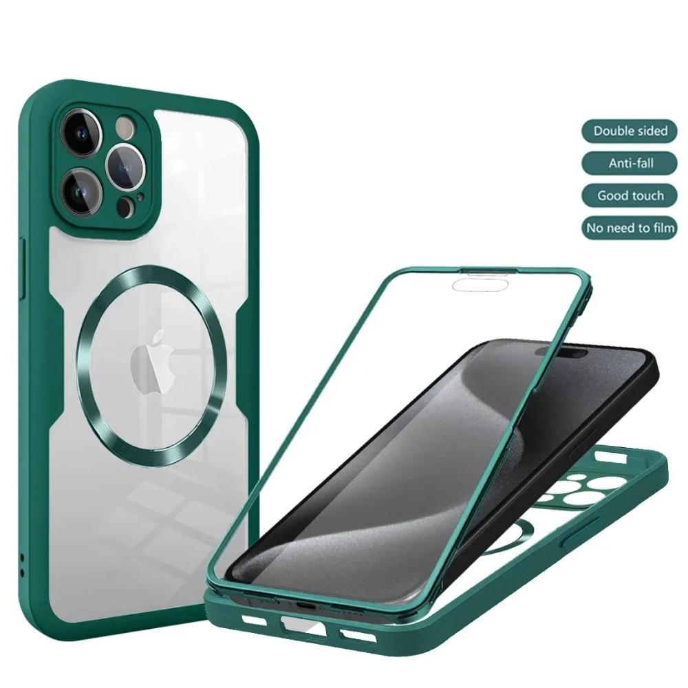 360 Полноэкранная защитная пленка Чехол для iPhone 15 14 13 12 Pro Max 15Plus 14 Plus Magsafe Магнитная прозрачная жесткая задняя крышка
