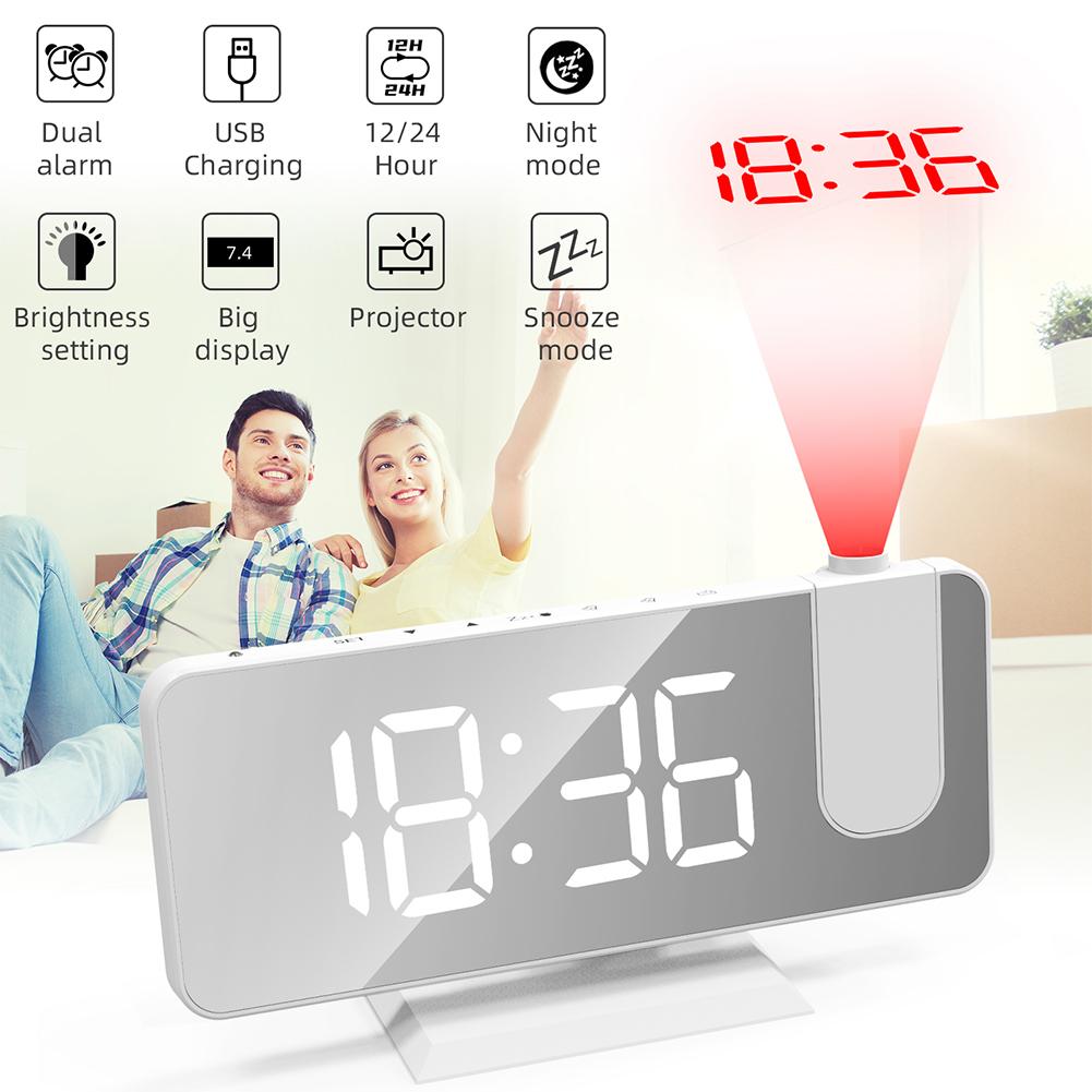 LED Digital Alarm Clock Multifunction Intelligent Luminous Clock Large Screen Projector Ceiling Clock Bedroom Bedside Decoration