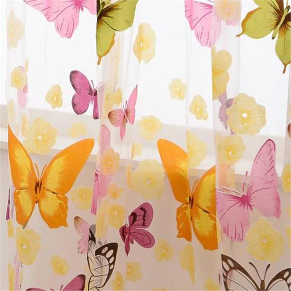 1 шт., прозрачная тюль с принтом бабочки, занавеска на окно, вуаль, драпировка, занавеска на окно, панель