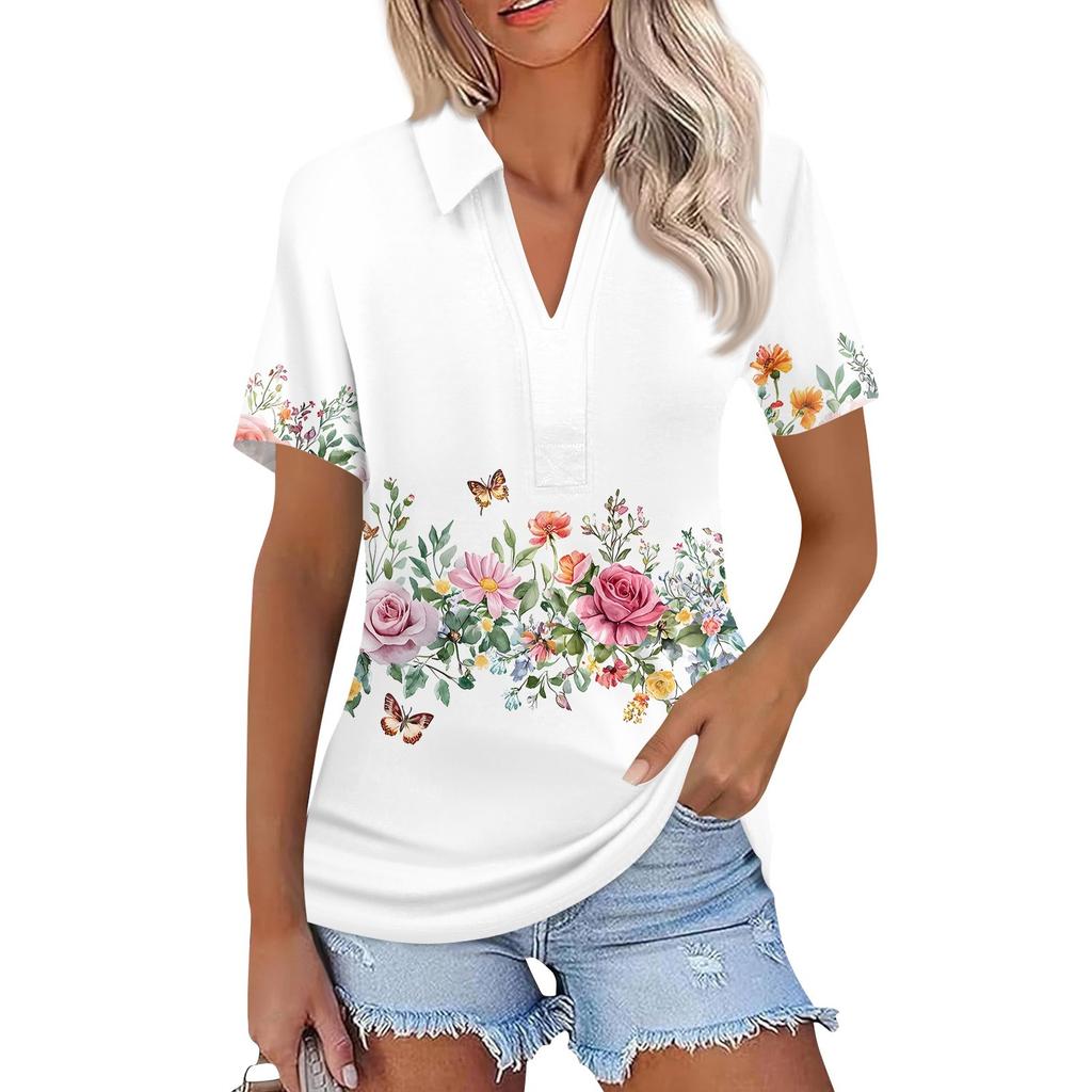 Женская мода повседневная рубашка с коротким рукавом и лацканами, женские топы с V-образным вырезом
