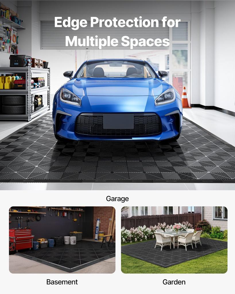 Transition Edge Kit, 11-Piece, Durable PP Interlocking Modular Garage Floor Edging, Easy Installation, Edge Protection for Wet Area Restaurant, Only