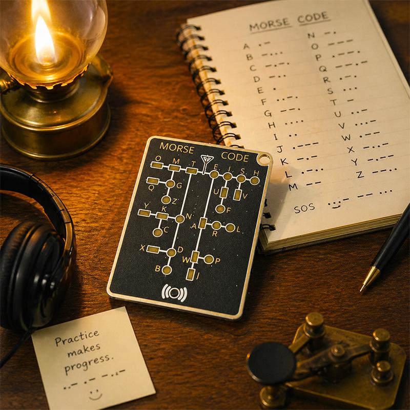 LED Morse Code Trainer Card Pocket-Sized Portable Encryption Practice Device Lightweight Morse Code Practice Trainer