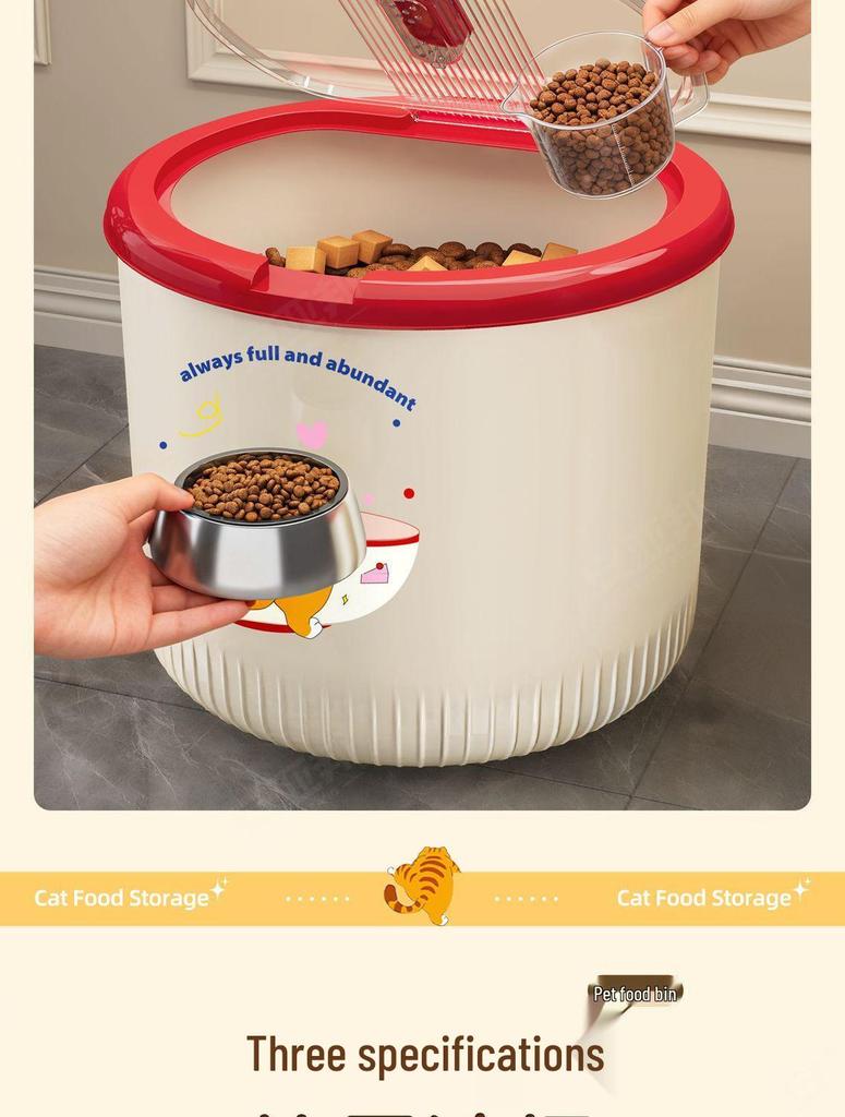 Moisture-Proof Cat & Dog Food Storage Bucket - Food-Grade, Sealed Container for Grain, Rice & Pet Food.