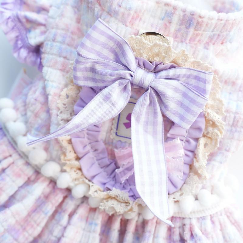 Purple Bow Dog Dress Winter Coat Small Breeds Bichon Frise Warm Pet Clothing Fall Outfit