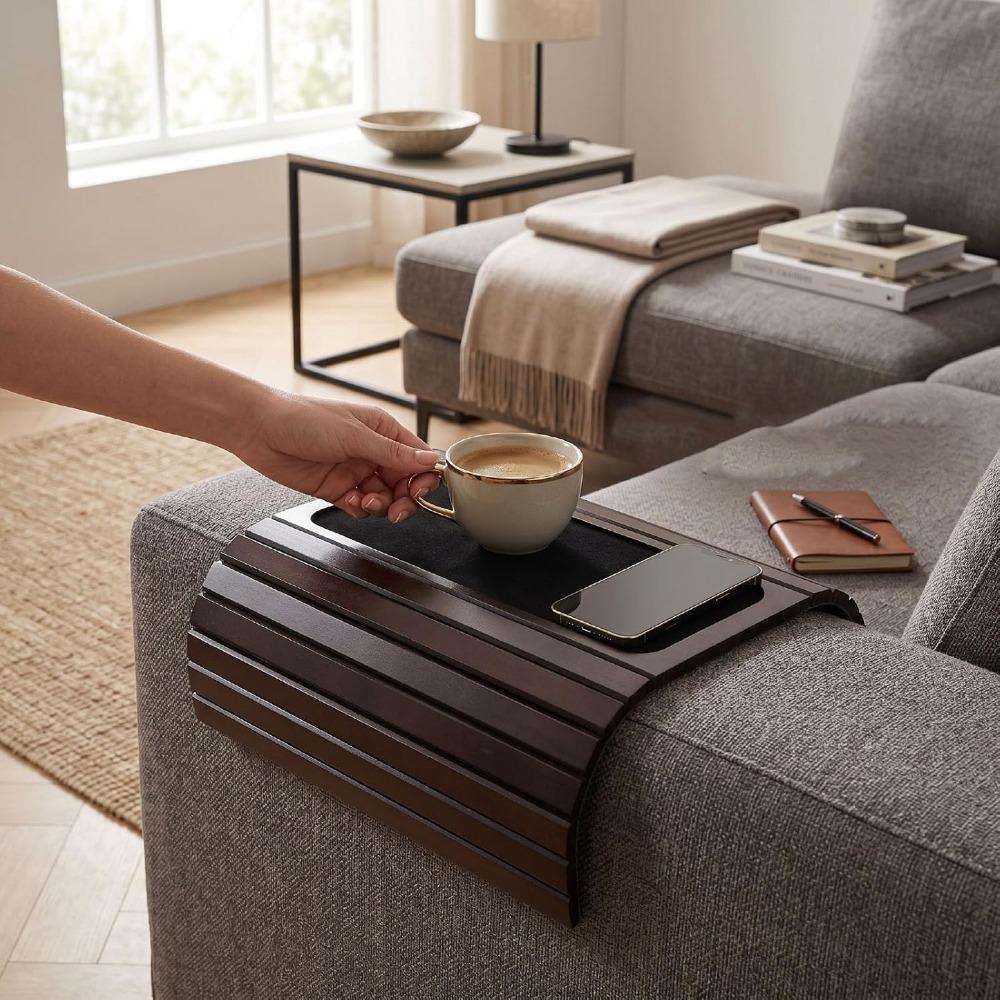 Rectangular Couch Armrest Tray Table Solid Wood Serving Tray Folding Sofa Arm Tray Sofa Armrest
