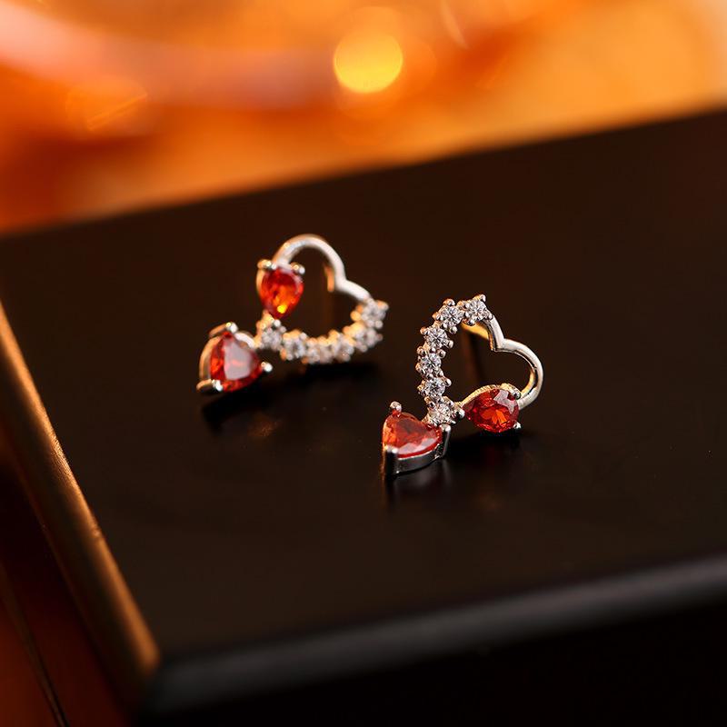 Серьги в форме сердца из серебра Banyan Tree S925 с красным цирконием для женщин - сладкие весенние и летние украшения