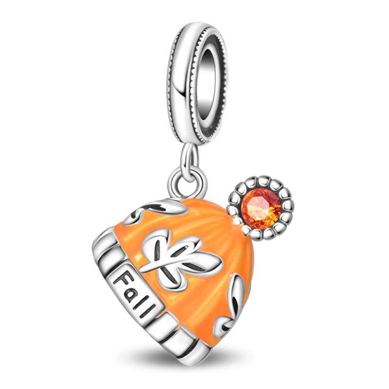 Медь Золотая Осенняя Серия Шармы Бусины Пугало Тыква Кленовый Лист Шармы Для Женщин Изысканные DIY Украшения