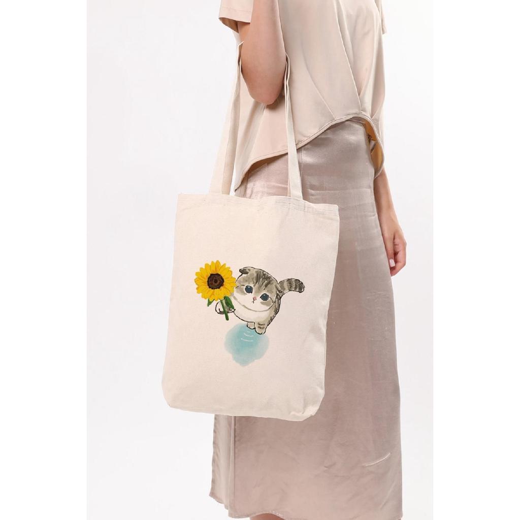 Холщовая большая сумка Cat с подсолнухом C1614