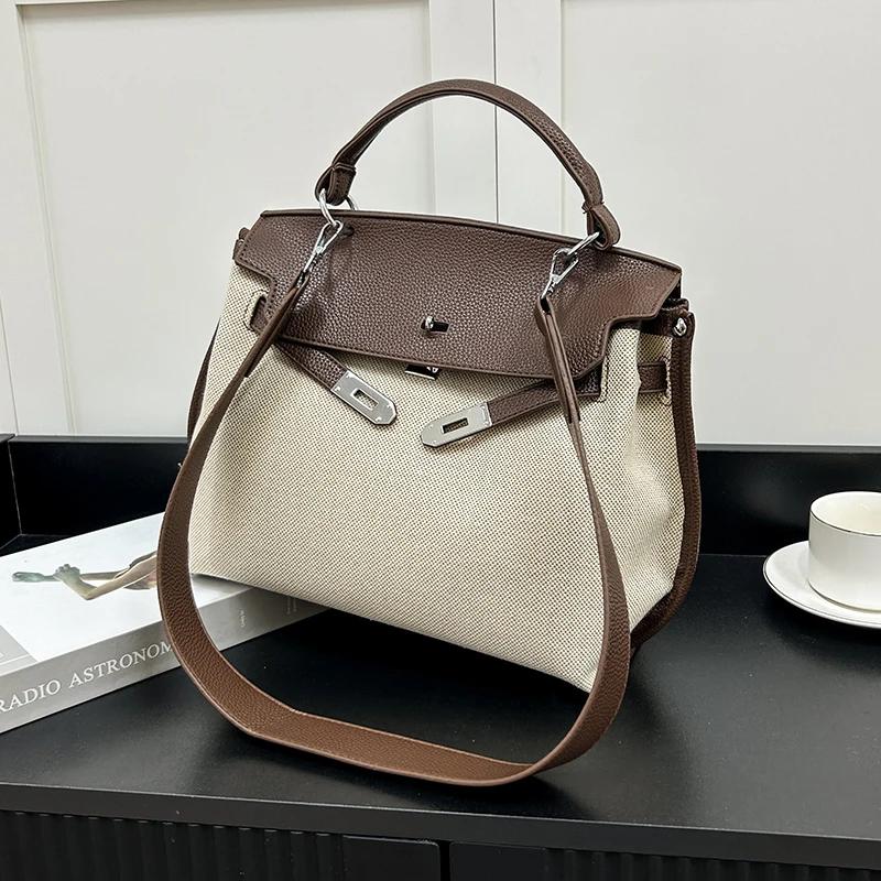 PU Color Matching Light Luxury Tote Bags for Women Fashion Versatile Temperament Bags Casual Hasp Top-Handle