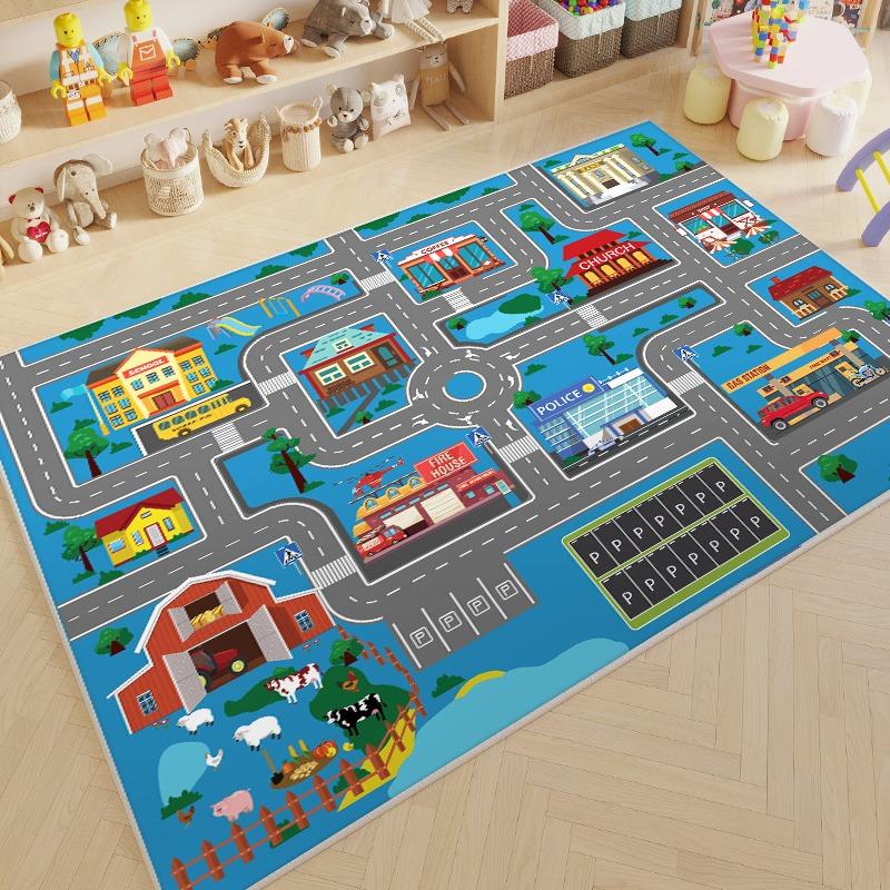 Parking Lot Child Crawling Game Track Road Traffic Cartoon Carpet Living Room Sofa Bedroom Bedside Floor Mat Non-slip Decor Rug