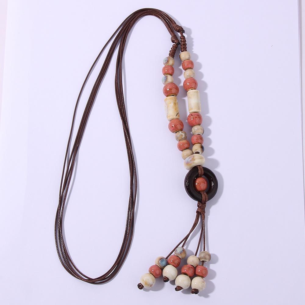 Ancient Ceramic Beads Sweater Chain Tassel Pendant Long Necklace Jewelry Gift