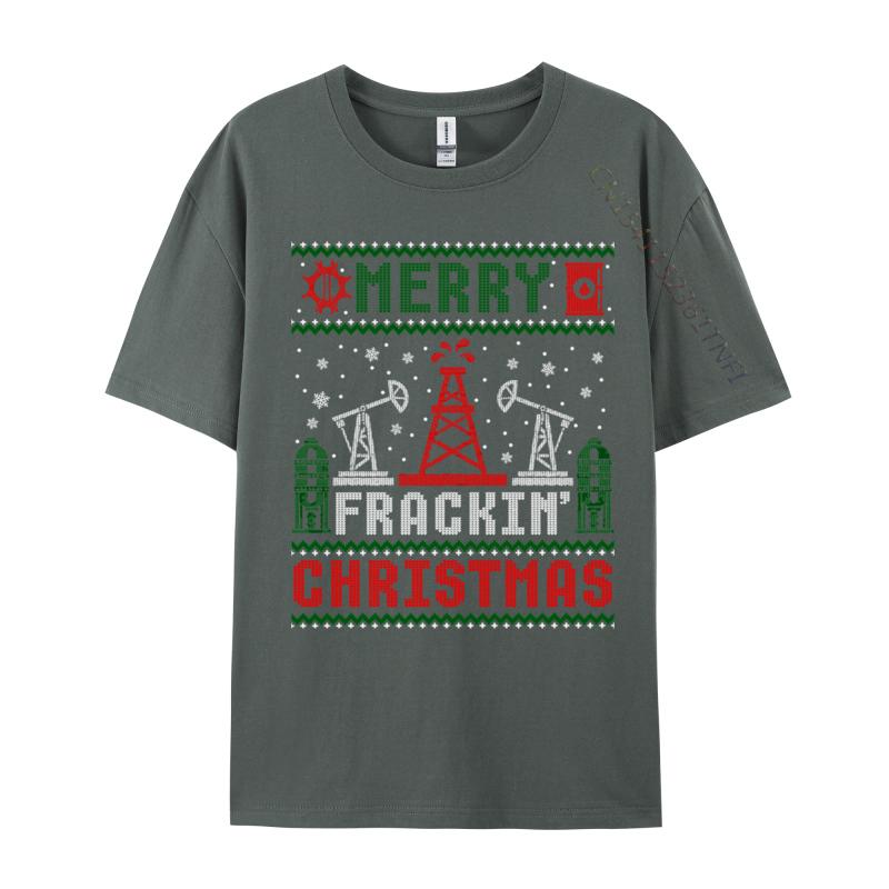 Merry Fracking Christmas Funny Oilfield Ugly Xmas Tshirt Unisex Loose Normal Tops Shirts Crewneck Cotton Tshirts Printing Tee