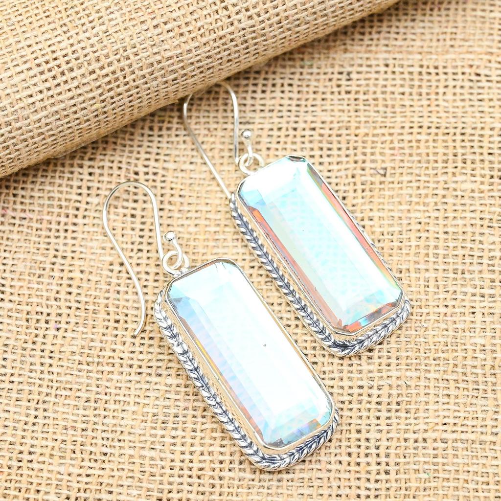 Ювелирные серьги ручной работы из стерлингового серебра 925 пробы с радужным мистическим топазом и драгоценным камнем для нее