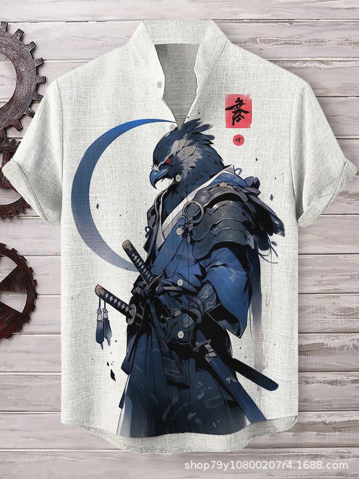 European and American 1D digital printing loose trend short-sleeved lapel cardigan, shirt wholesale