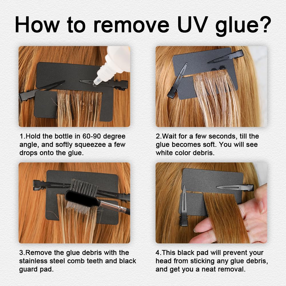 Комплект для наращивания волос с УФ-лампой - включает УФ-лампу, УФ-клей для волос 30 г, средство для удаления клея 30 мл, защитный экран от УФ-излучения, напальчники, стойкий результат