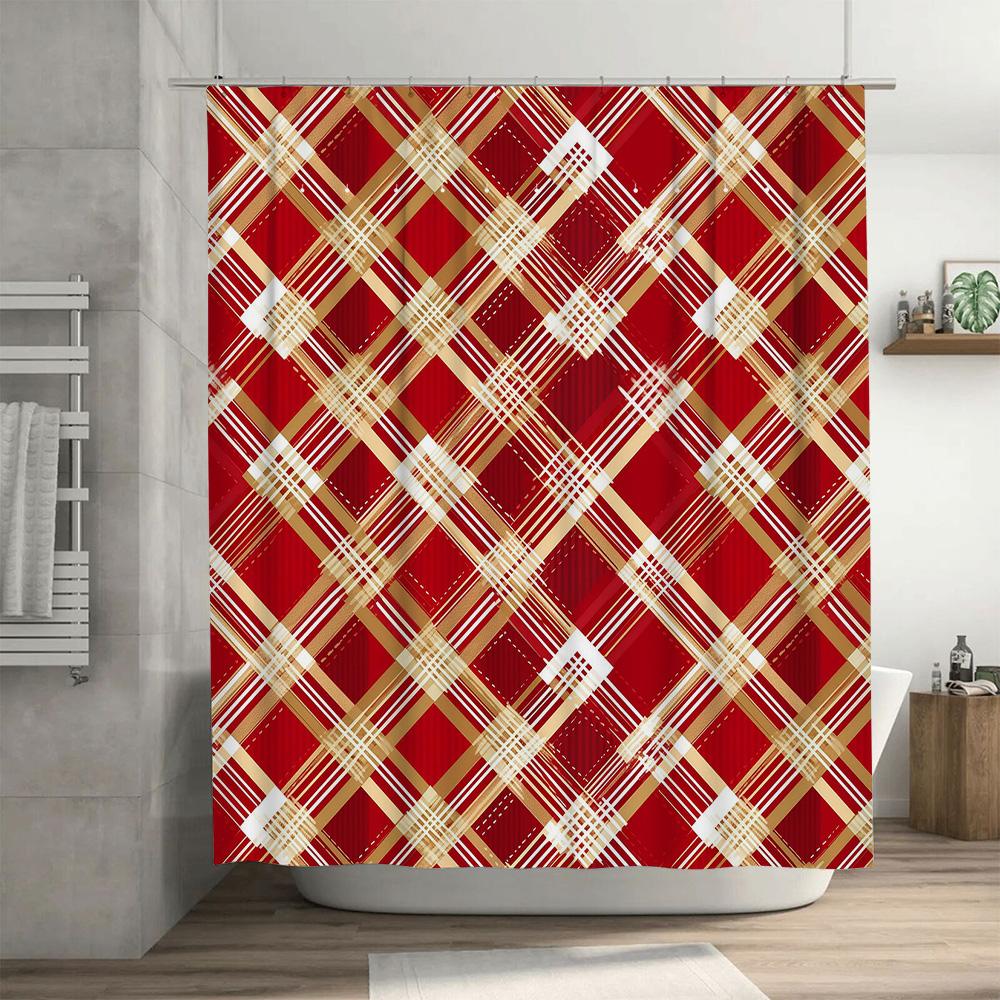 GAEGold Red Striped Bathroom Shower Curtain for Home Decor