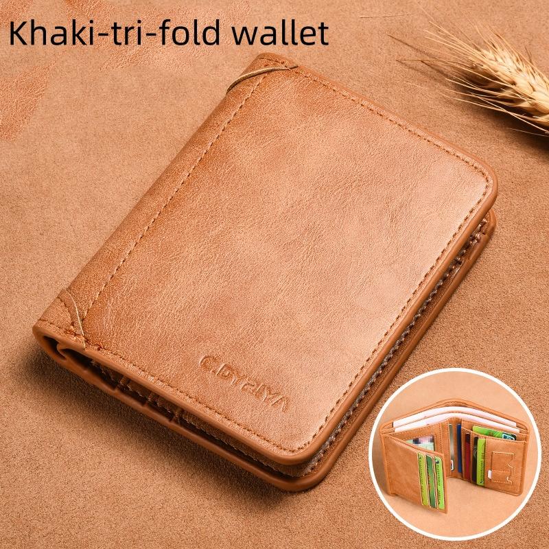 RFID Мужской Кошелек из ПУ Кожи Блокирующий Тройной Кошелек Винтажный Тонкий Короткий Многофункциональный Держатель для ID и Кредитных Карт Мужской Кошелек Деньги