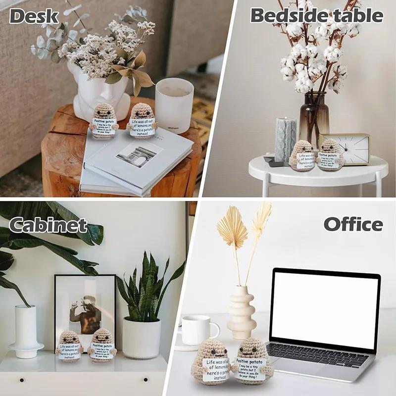 1-10PCS Positive Energy Potato Mini Handmade Plush Knitted Doll with Card Fun Stress Relieving Knitted Doll Home Decoration