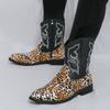 Designer Men's Retro Western Cowboy Boots Mens Leopard Patchwork Embroidery Mid-calf Leather Boot Designer Casual Shoes